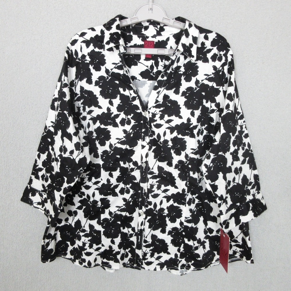 212 Collection Shirt Womens 2X Floral Button Up Stretch 3/4 Sleeve Top Blouse